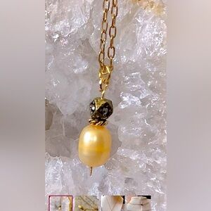 Brushed Gold Tone Chain Freshwater Pearl Necklace